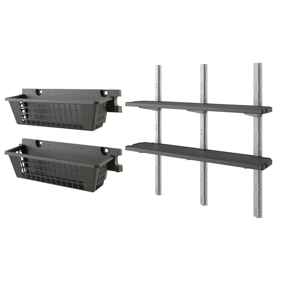 Suncast 2 Pack 25” x 7.25” Basket Accessory & Vertical Shed 2 Shelf Kit, Black