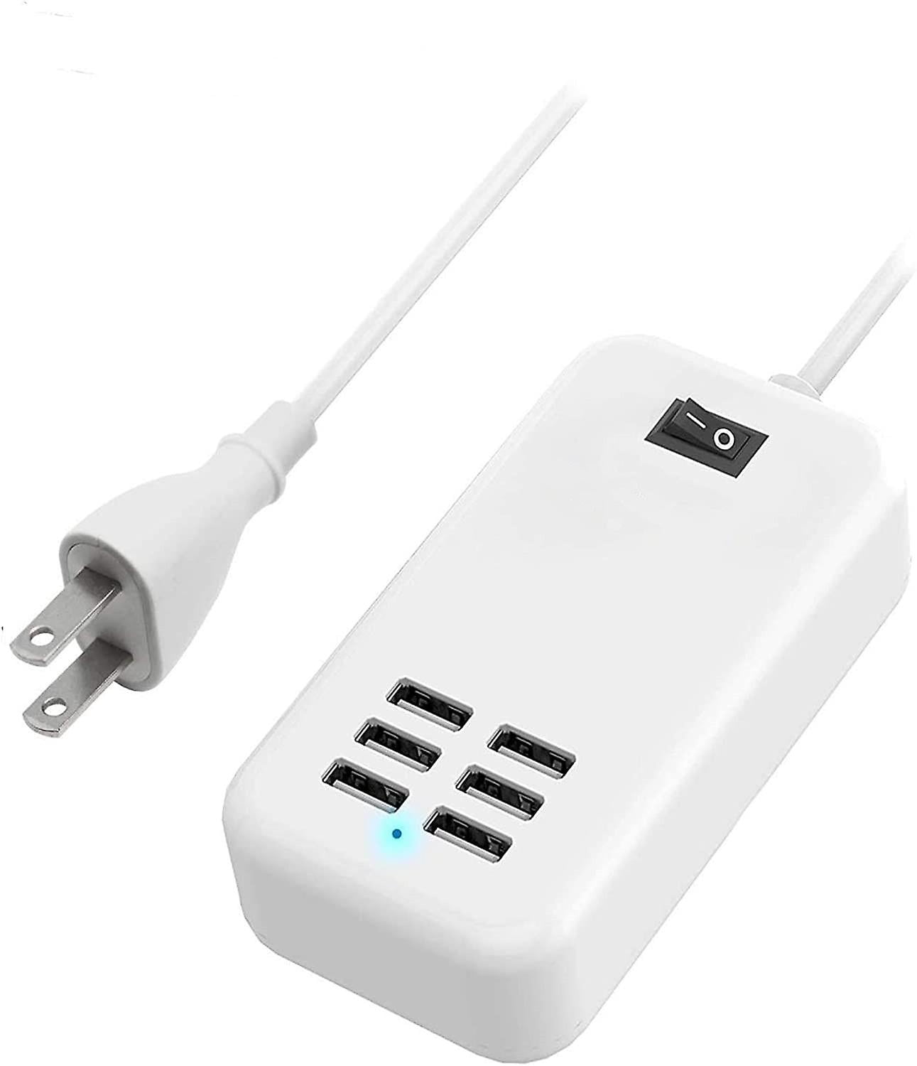 6 Ports Usb Charger Hub Desktop Us Plug Ac Power Wall Travel Charging Adapter Slots Charging Station Extension Socket Outlet With Cable
