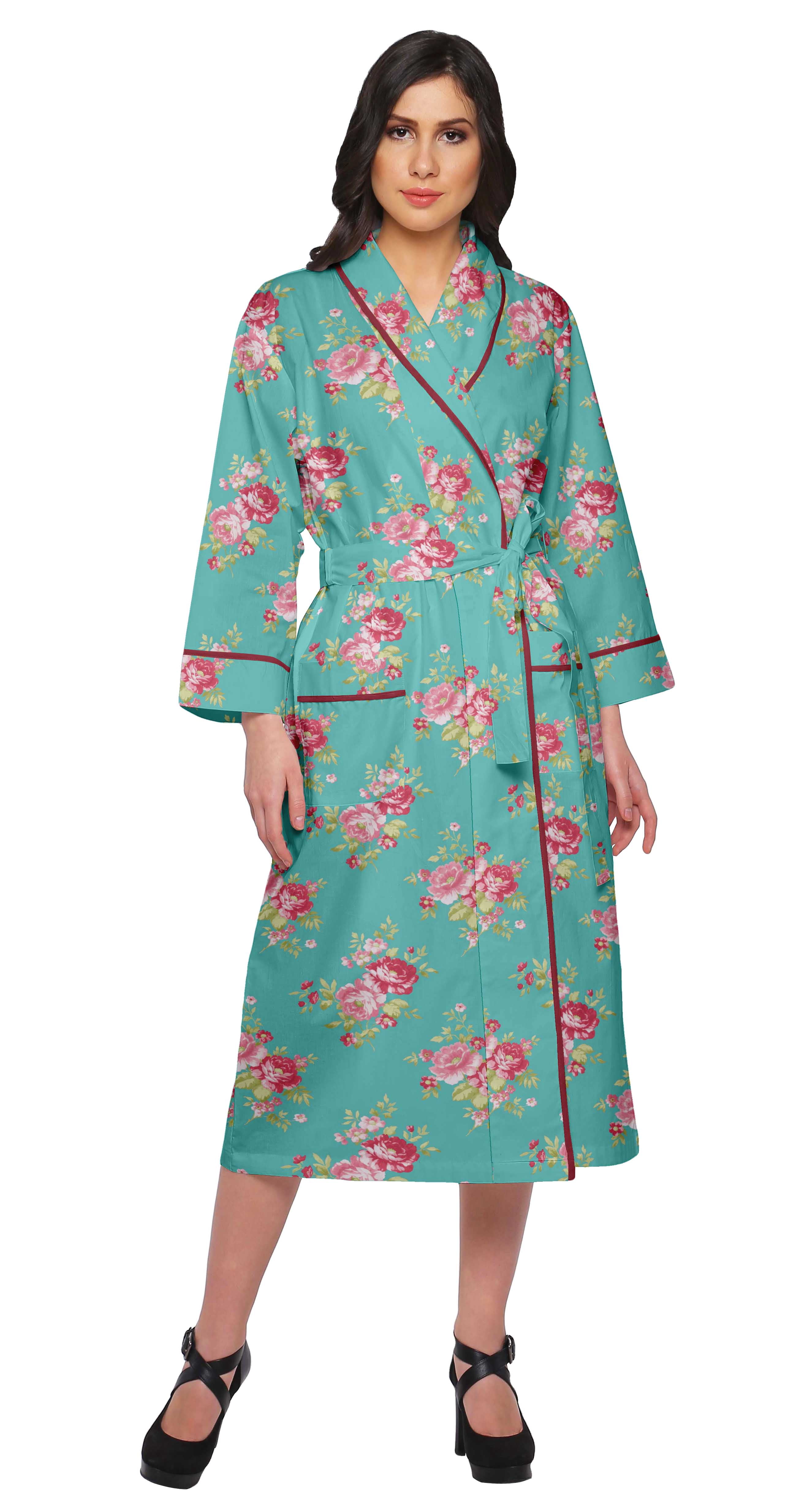 Moomaya Peignoir en Coton pour Femmes Long Imprimé en Coton Croisé Peignoirs d'Été