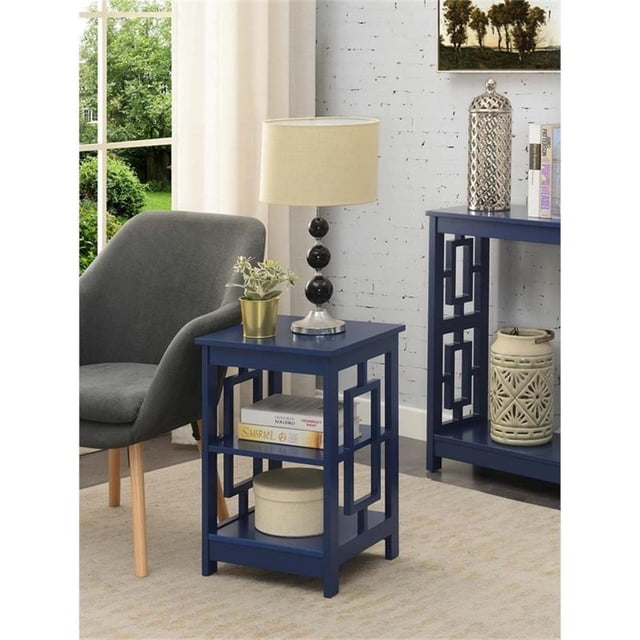 Convenience Concepts Town Square Table d'Appoint avec Étagères en Bois Bleu Cobalt