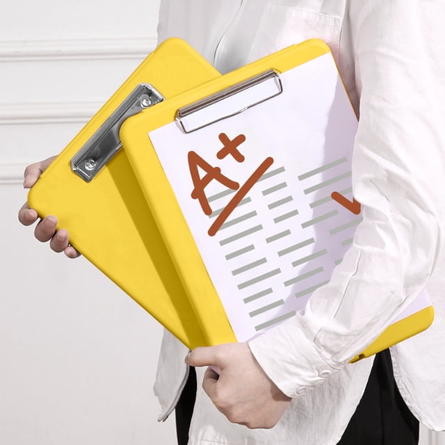 Plastic Storage Clipboard with Folder Case, 13.4x9.4 Inch Heavy Duty Low Profile Clip, Waterproof Writable Nursing Clipboard, Dual Compartment for Pen & Document Organization, Yellow |