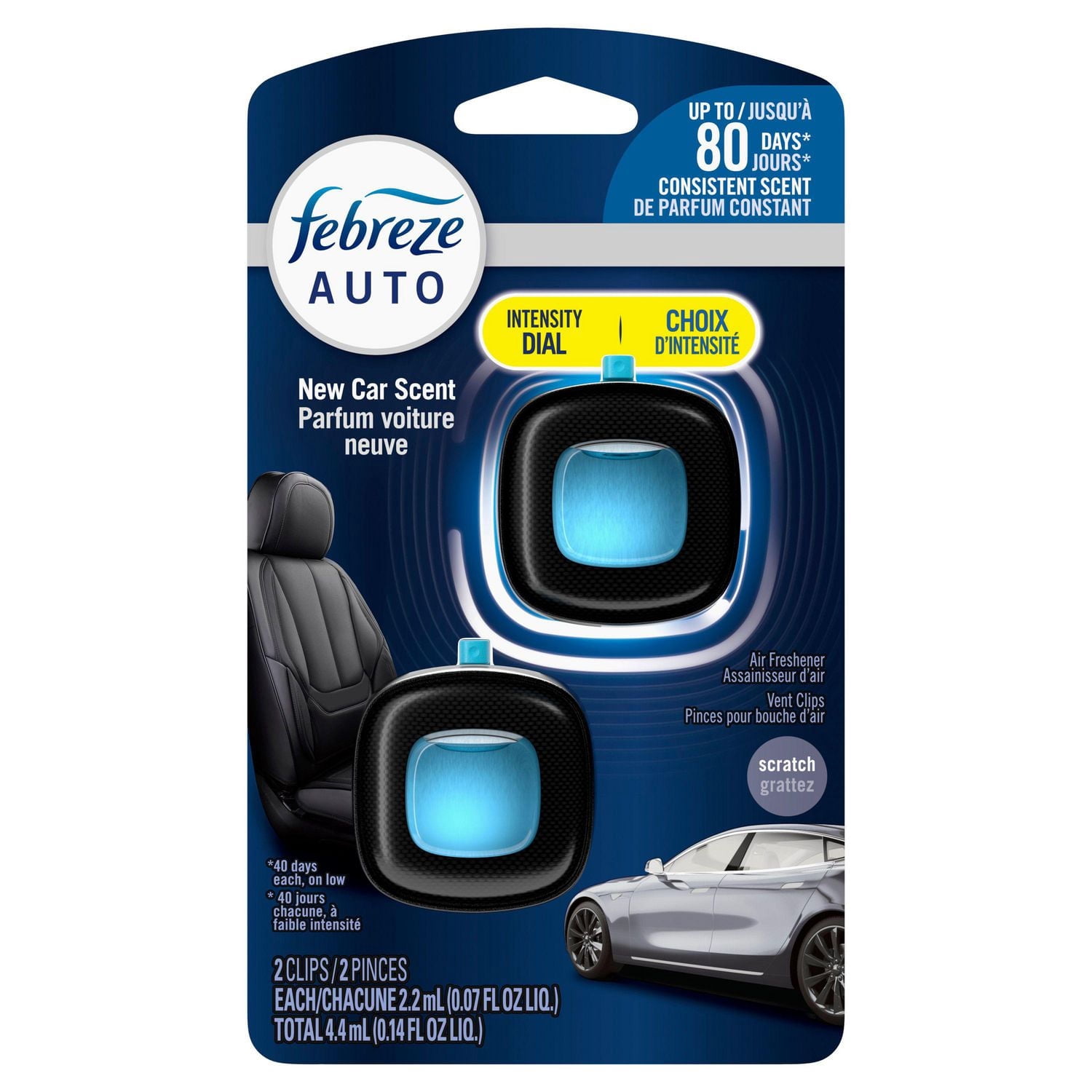Febreze AUTO Air Freshener, Odor-Fighting Automotive Vent Clip, New Car Scent, 2 Count