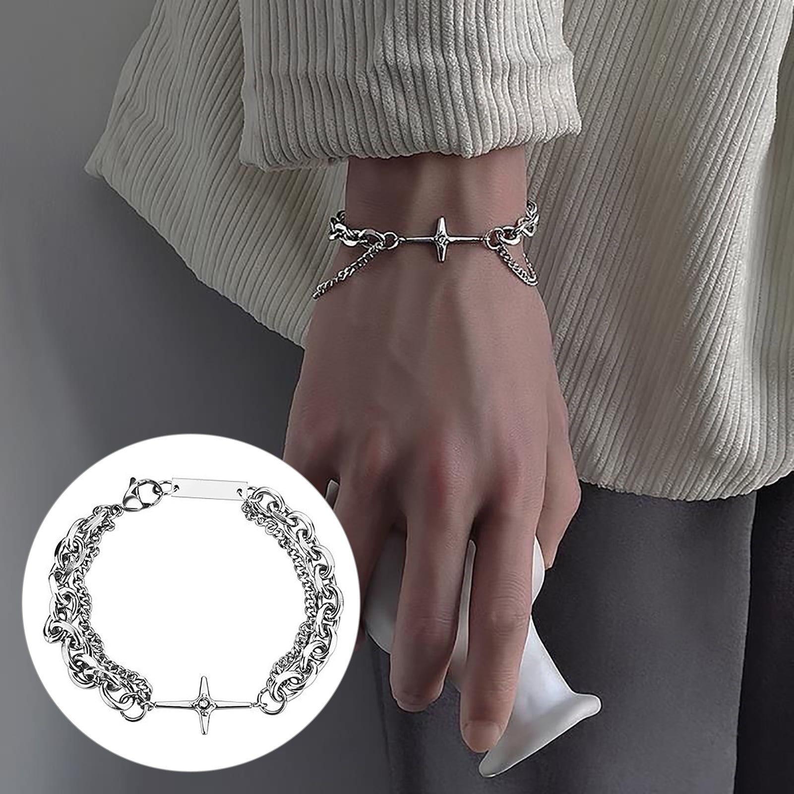 Visland Men Bracelet Hip Hop Style Goth Bland Men Hand Chain Male