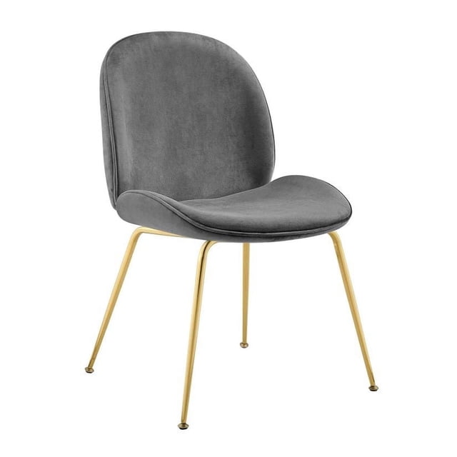 Plata Decor Chaise en Velours avec Pattes en Acier Inoxydable Doré, Dotée d'Un Revêtement en Velours Doux Gris sur une Assise et un Dossier Courbés, Soutenue par Quatre Pattes Métalliques Dorées Fines, Idéale pour les Sièges de Cuisine et de Salle à Manger et Convient aux Petits Espaces de Repas.