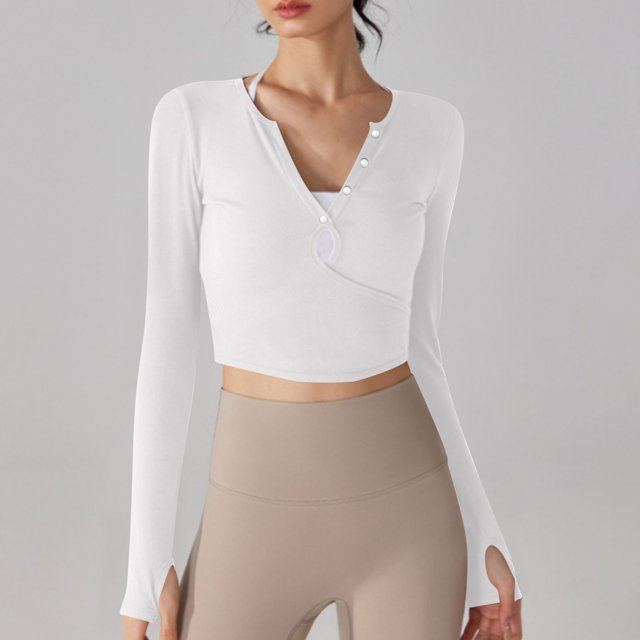 RXIRUCGD Haut à Col Rond pour Femmes, Couleur Unie, Décontracté, Sport, Protection Solaire, Manches Longues, Blanc, Taille : S