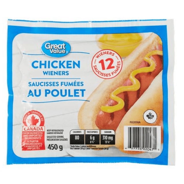 Great Value Refrigerated Chicken Wieners, 12-Pack, 450 g