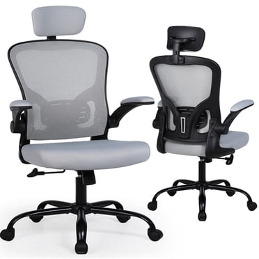 Ergonomic Office Desk Chair with Headrest, Lumbar Back and Flip-up Arms, 3.7" Thick Seat, 320lbs, High Back Mesh Swivel Computer Chair for Home Studying Working