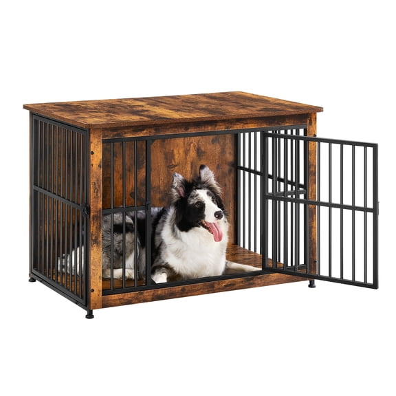 Feandrea Wooden Dog Crate Furniture, 27.2" S Pet Crate Side End Table, Dog Cage with Removable Tray