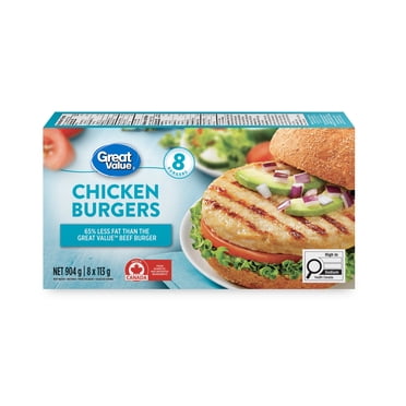 Great Value Frozen Chicken Burgers, 8 x 113g