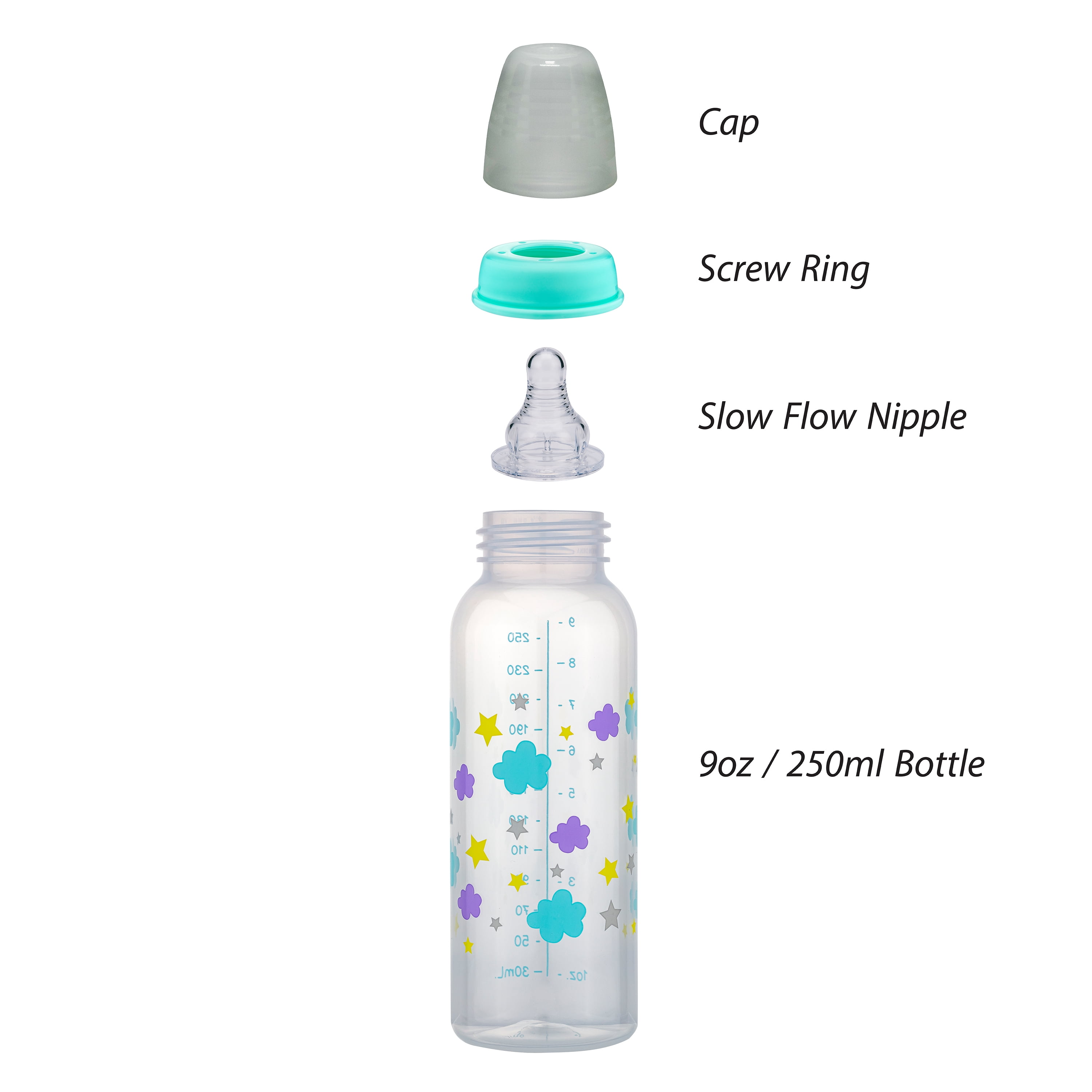 Parent's Choice Baby Bottle, Newborns, Unisex, Cloud Print, 3x9oz Bottles
