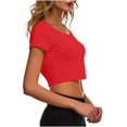 thumbnail image 4 of VSSSJ Crop Tops pour Femmes Manches Courtes Col Rond Extensible Chemise Décontractée Ajustée Solide Confortable Été Basique T-Shirts Courts Rouge Taille Unique, 4 of 5
