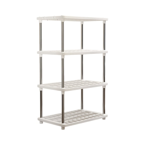 SLYNSHome Étagères de Rangement en Plastique Légères à 4 Tablettes, Unité d'Étagères Modulaires Moyenne Organisateur de Rangement pour Garage, Maison, Salle de Bain et Buanderie, Étagère de Rangement