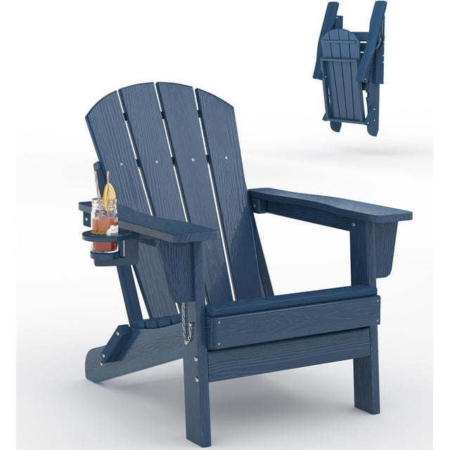 Chaise Adirondack Pliante pour Patio – HDPE Résistante aux Intempéries, Texture Bois, Porte-Gobelet Intégré, Supporte 380 Lb, Chaise d'Extérieur Pliable pour Jardin, Terrasse, Foyer, Piscine