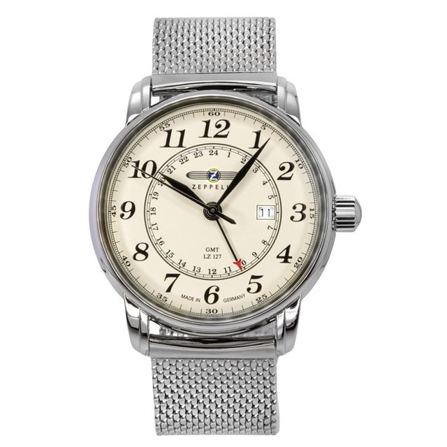 Zeppelin LZ127 Graf GMT Stainless Steel Beige Dial Quartz 7642M5 Men's Watch