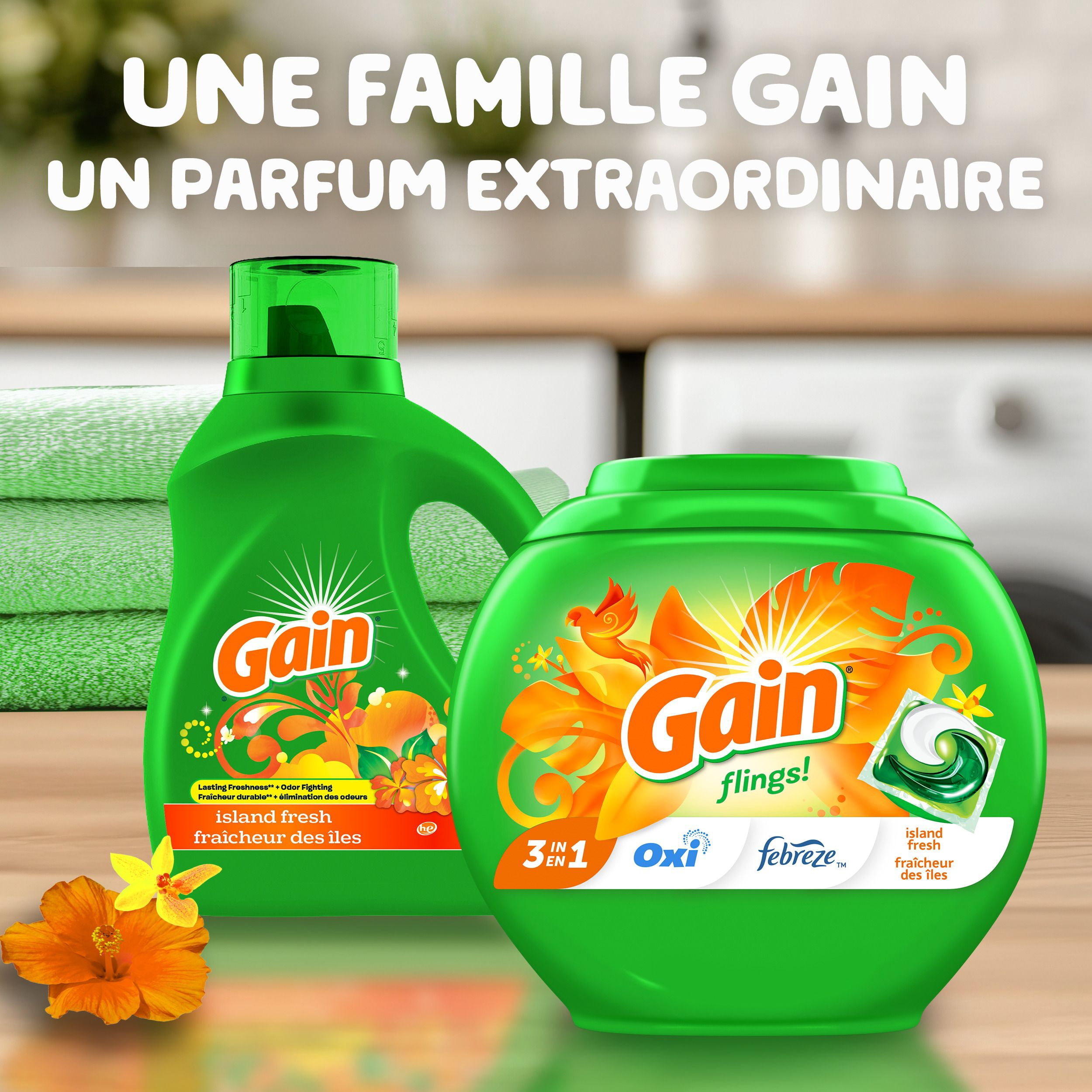 Gain Détergent Liquide à Lessive, Parfum Fraîcheur des Îles, Fraîcheur + Élimination des Odeurs, Savon Nettoyant Liquide pour Laveuse Haute Efficacité, 4.25 Litres, 100 Brassées