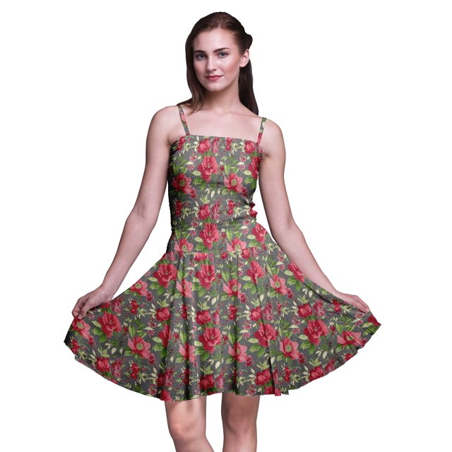 Bimba Robe Soleil Mini à Taille Smockée pour Femmes à Imprimé Floral, Tenue de Fête d'Été pour les Vacances - Petit