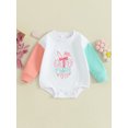 thumbnail image 2 of Honganda Barboteuse de Bébé de Pâques Contraste Couleur Manches Longues Broderie Lettre Combinaison, 2 of 9