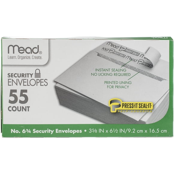 Mead Boxed Peel & Stick Envelopes 3.625"X6.5" 55/Pkg-Security #6 - 75030