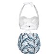 thumbnail image 4 of Women Vintage Swimsuit Two Piece Retro Halter Ruched High Waist Print Bikini Set, 4 of 8