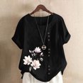 thumbnail image 2 of QATAINLAV Chemises en Lin Grande Taille pour Femmes Décontractées Coupe Ample Col Rond T-Shirt Mode Imprimé Floral Blouse à Manches Courtes Soldes du Jour 2025 Noir m, 2 of 5