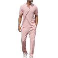 thumbnail image 2 of tumgatte Men's Leisure Sports Set Short Sleeve Knitting Split Solid Color Two-piece Round Neck Top Set Clearance, 2 of 3