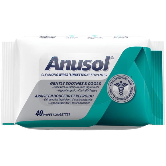 Anusol Cleansing Wipes - Gently Soothes & Cools, Made with Naturally Derived Ingredients, Hypoallergenic, Clinically Tested - 40 Wipes