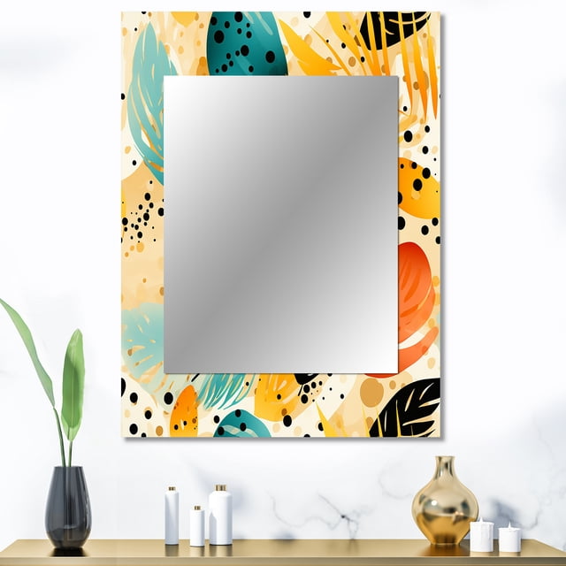 Designart "Gentle Tropical Foliage" Floral Wall Mirror, Printed Yellow Wall Mirror, Tropical Bathroom Wall Mirror, Decorative Floral Mirror - 30x40 Inch