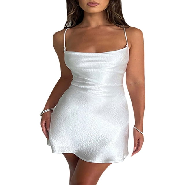 Robe Midi Sexy en Satin à Bretelles Spaghetti Col Bénitier pour Cocktail