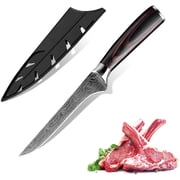 MDHAND 6" Boning Knife, Laser Damascus High Carbon Stainless Steel Kitchen Knife, Ergonomic Pakkawood Handle, Utility Cutlery Cutting for Meat, Fish, Poultry