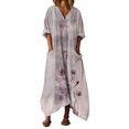 thumbnail image 2 of Heisall 2026 Printemps Été Bohème à Imprimé Floral Robe Maxi en Lin Col en V Manches Chauve-Souris Caftan Ample Robes avec Poches, 2 of 7