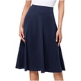 thumbnail image 1 of Mrat Jupe Mini pour Femmes Jupe pour Femmes Fille Extensible Jupe Haute Mini Taille Plissée Mi-Longue Jupe Midi Fluide Version Imprimée Élastique Jupe Évasée en Tricot Bleu Foncé 2TG, 1 of 4