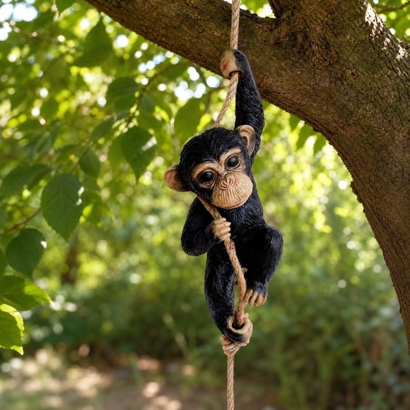 Tyidzon Resin Hanging Chimpanzee Figurine Ornament Climbing Monkey Statue With Rope For Outdoor Tree Patio Garden Home Wall Decor