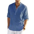 thumbnail image 1 of Wangsaura Men's Casual Shirt Solid Color Long Sleeve Stand Collar Button Tops, 1 of 7