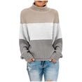 thumbnail image 1 of Hauts Boho pour Femmes Automne Hiver Femmes Tricot Agencement de Couleurs Col Rond Ample Décontracté Chandail Hauts Femmes Chandail Hauts S-67 Kaki TG, 1 of 4