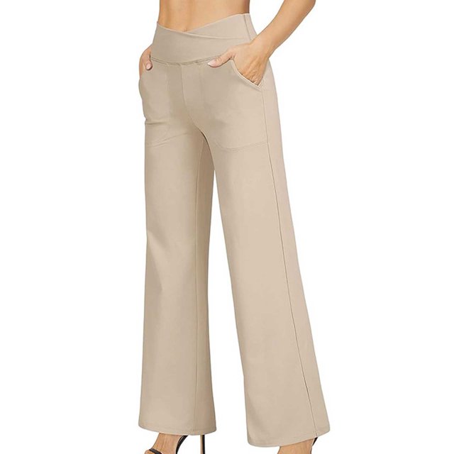 Birdeem Women Fashion Solid Color High Waisted Pocket Vent Fitting Full Length Pants