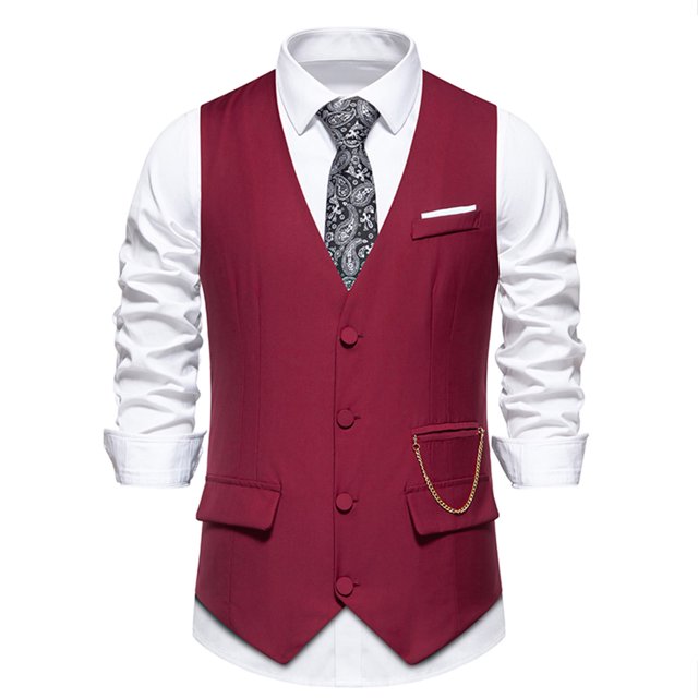 EGNMCR Débardeurs Hommes Mode Rétro Uni avec Poches Débardeurs à Simple Boutonnage Col en V Blouse