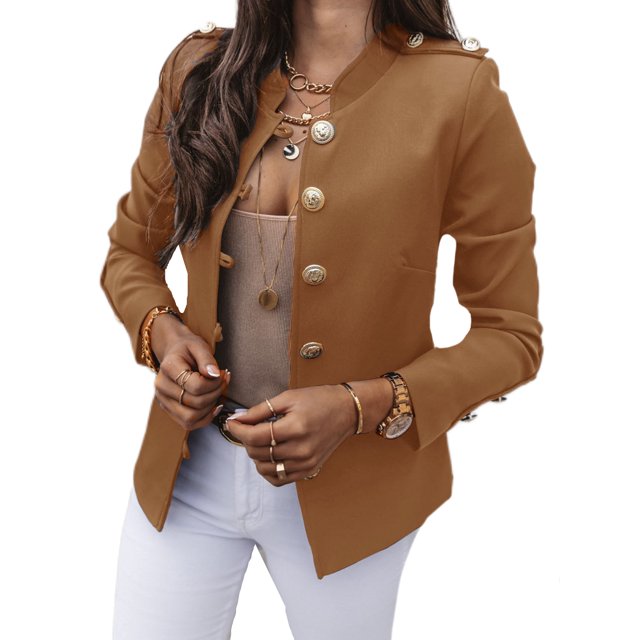 Innerwin Business Jackets V Neck Women Blazers Work Solid Color Slim Fit Cardigan Jacket Camel XL