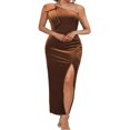 thumbnail image 1 of Women Velvet Formal Dress Solid Color One Shoulder Split Evening Gown, 1 of 7