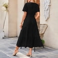 thumbnail image 5 of biudgviw Robes Maxi pour Femmes Été Manches Courtes Col en V Oeillets Ajouré à Étages Robe Trapèze Fluide Robe de Plage Vacances, 5 of 5