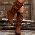 thumbnail image 1 of Styesk Bottes pour Femmes Bottes pour Femmes Mode Décontractée Polyvalente Fermeture Éclair Suède Style d'Automne Tendance de la Mode Bottes Empilées Plates Mi-Mollet Bottes de Travail pour Femmes, 1 of 4