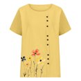 thumbnail image 4 of Pisexur Hauts d'Été pour Femmes, Hauts pour Femmes, Hauts de Sortie pour Femmes, Hauts pour Dames, T-Shirt d'Été pour Femmes à Col Rond, Manches Courtes, Décontracté, Mode, Imprimé, à Boutons, Jaune, TG, 4 of 5