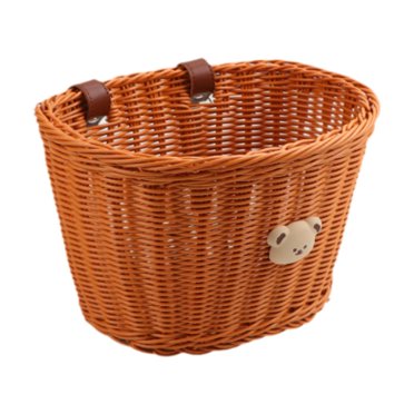 jinwen Bike Basket Handlebar Basket Hand Woven Lovely Easy to Attach Pet Carrier Hanging Basket for Electric Bikes Bikes Kids Adults Brown