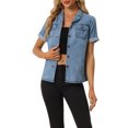 thumbnail image 1 of INSPIRE CHIC Women's Denim Jacket Short Sleeve Collared Button Up Jean Shirt Tops Light Blue XS, 1 of 5