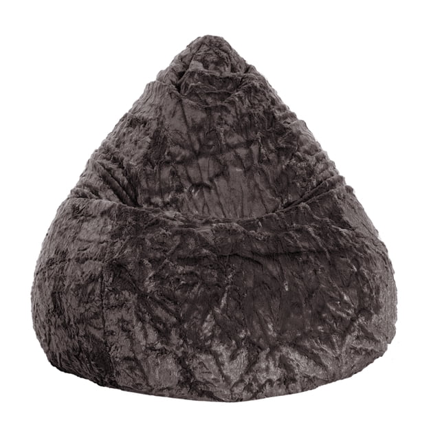 Gouchee Home Fluffy Charcoal Faux Fur Bean Bag Chair with plush furniture-grade faux fur upholstery and high-density virgin polystyrene bead filling, measuring 27 inches diameter by 43 inches height, lightweight and portable seating suitable for adults and teens, also ideal for casual gaming or reading in bedrooms, dorms, or living rooms