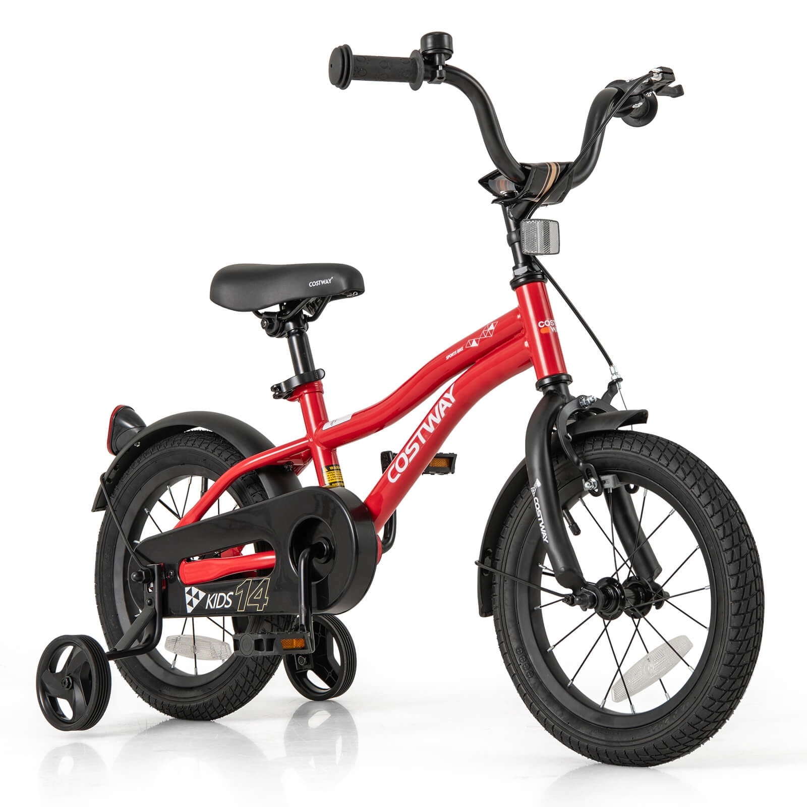 Costway 14" Kids Bike for 3-5 Years Old Boys & Girls with Adjustable Seat Handbrake Reflectors Red