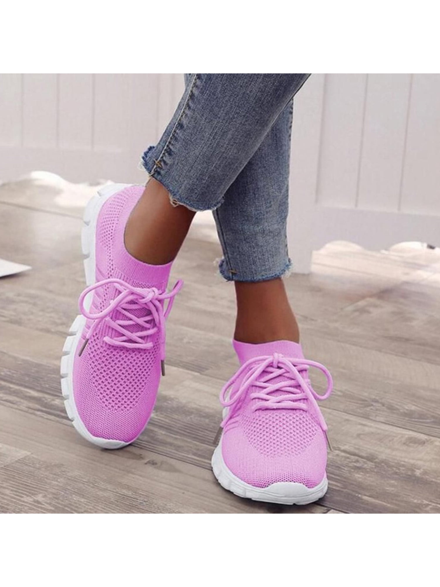 UKAP Ladies Trainers Round Toe Sneakers Solid Color Flats Women's Comfortable Purple 9