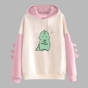 Amzcrzy Hoodies for Women Hooded Sweatshirt Women Dinosaur Print Hooded Drawstring Sweatshirt Pullover Headband Sweatshirt Hooded Sweater Pullover Hoodie Women's Sweatshirts and Hoodies 2XL