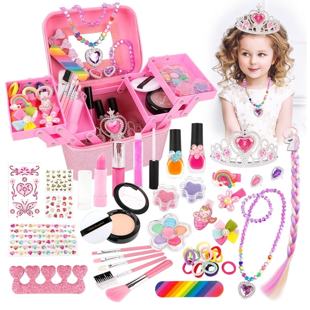 Up 48pcs Princess Jewelry Toy Set Girls Makeup Kit Kids Make Up Set for Little Girls Princess Pretend Play Set Dress Up Accessories for Kids