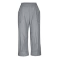thumbnail image 4 of VEKDONE Womens Cotton Linen Capris Pants Gray L, 4 of 9