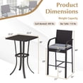 thumbnail image 3 of Costway 3 PCS Patio Wicker Bar Set Rattan Chairs & Square Table with Heavy-Duty Metal Frame, 3 of 10